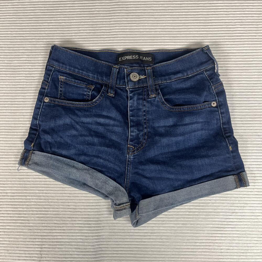 Express Jeans Shorts Womens 2 Blue Denim Cuffed Cutoff 5-Pocket Casual Summer